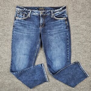 Silver Boyfriend Jeans Womens Size 31 Dark Wash Stretch Mid Rise Denim Blue